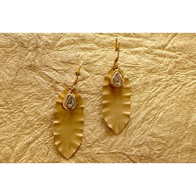 Gold Leaf Earrings with Flat Cut Diamonds